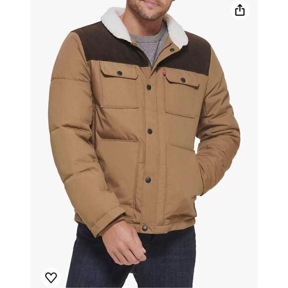 Levi's Men's Quilted Mixed Media Shirttail Work Wear Puffer Jacket